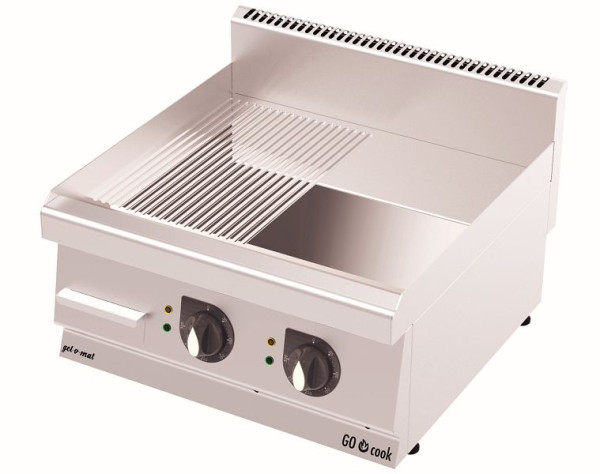 gel-o-mat Elektro Grill Platte CO Cook 600, Modell GS6060EC, halb glatte/halb gerillte Platte Hartverchromt, mit Fettauffangschale, GS6060EC