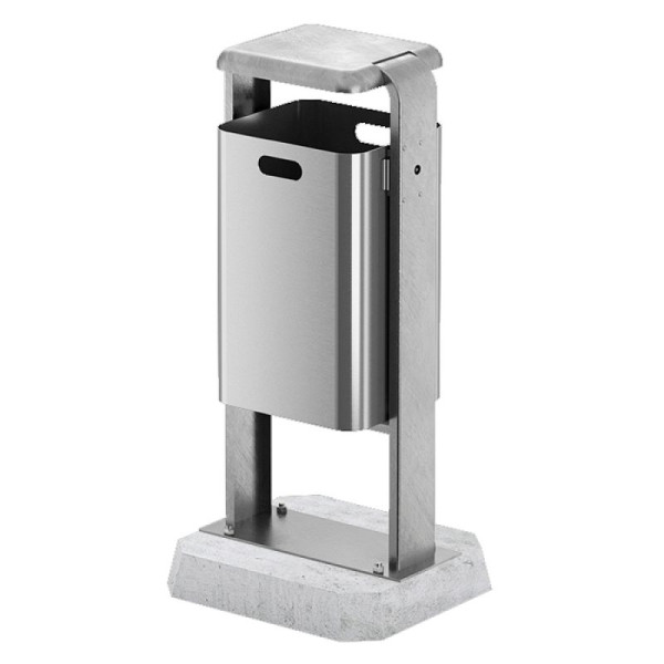 Stein HGS HGS afvalbak -City 200- met deksel, verrijdbaar met betonnen voet, container en standaard zonder verf, aluminium, gepolijst, 12662-0201