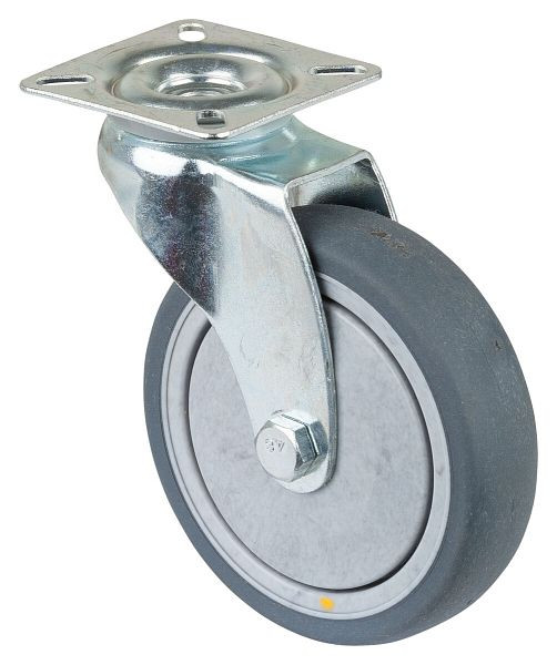 BS rollen apparatenrol, plaat, breedte 28 mm, Ø100 mm, 70 kg, grijs rubberen loopvlak, elektrisch geleidend, kogellager, VE 2 stuks, A300.A89.100