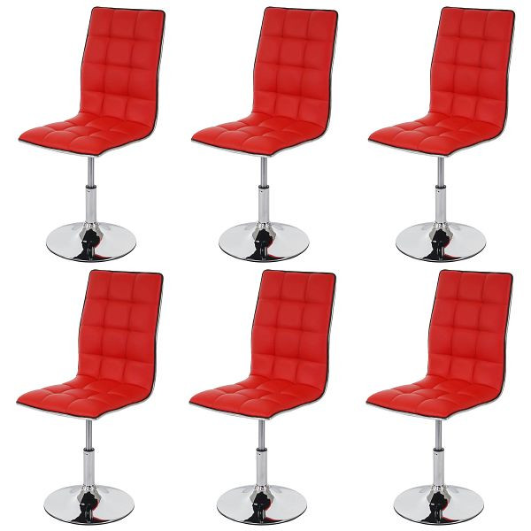 Mendler HWC-C41 set van 6 eetkamerstoelen, keukenstoelen, in hoogte verstelbaar draaibaar, kunstleer, rood, 36837+36837+36837