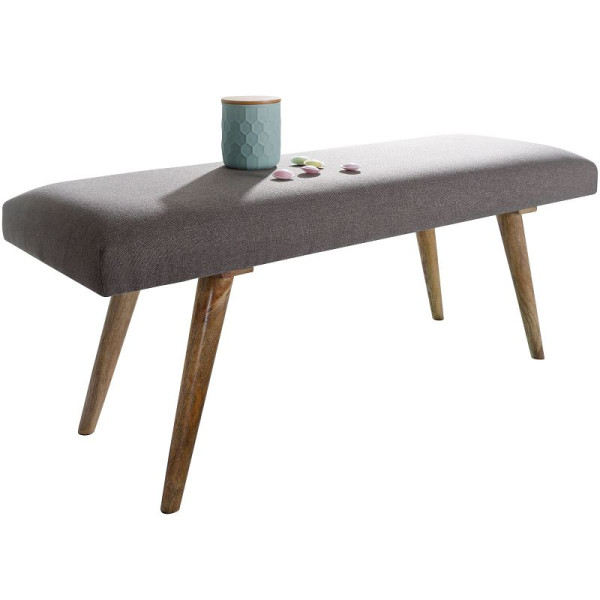 Wohnlingbank SALIM stof / massief houten bank grijs 117x51x38 cm in retrostijl, WL5.330
