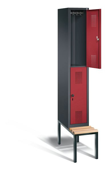 C+P locker dubbeldekker Evolo, H2090xW320xD815mm, kleur: zwart-grijs/robijnrood, 48350-10 S10079