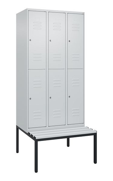 C+P dubbeldekskast Classic PLUS, 3 vakken, 2120x900x815mm, 7035/7035, cilindersloten, met bank eronder, 0803507-30 S10024