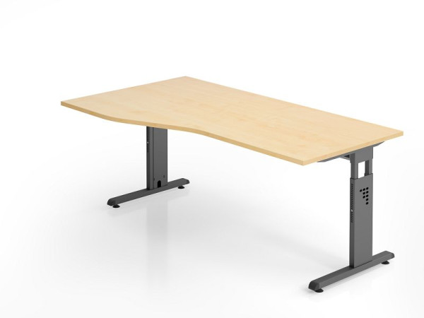 Hammerbacher bureau OS18, 180 x 100/80cm, blad: esdoorn, 25 mm dik, 2 mm ABS rand, freeform, links of rechts monteerbaar, VOS18/3/G