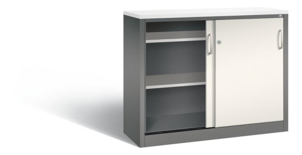 C+P dressoir met schuifdeuren Acurado, H1000xB1200xD400mm, kleur: vulkaangrijs/parelwit, beugelgreep, 2046-00 S10192