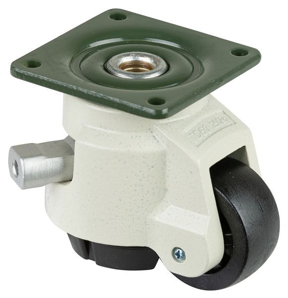 BS rollen hefrol, PA wiel, glijlager, plaat, met ratelverstelling, draagvermogen per rol 250 kg, met 4 rollen max. 2x250 kg, W320.A90.050