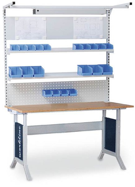 Bedrunka + Hirth meerwandige opbouw werklijn met bovenframe, 1x geperforeerde wand, 1x magneetwand, 2x planken, afmetingen in mm (BxH): 1500 x 1250, 03.900.15.13
