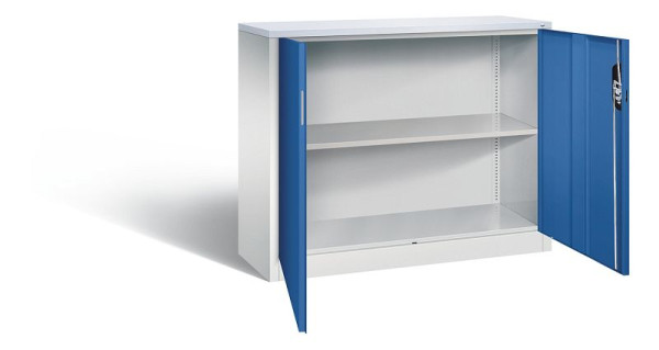 C+P kantoorkast Acurado, H1000xB1200xD400mm, kleur: lichtgrijs / gentiaanblauw, verzonken handgreep, 2 niveaus, 9466-1200 S10292