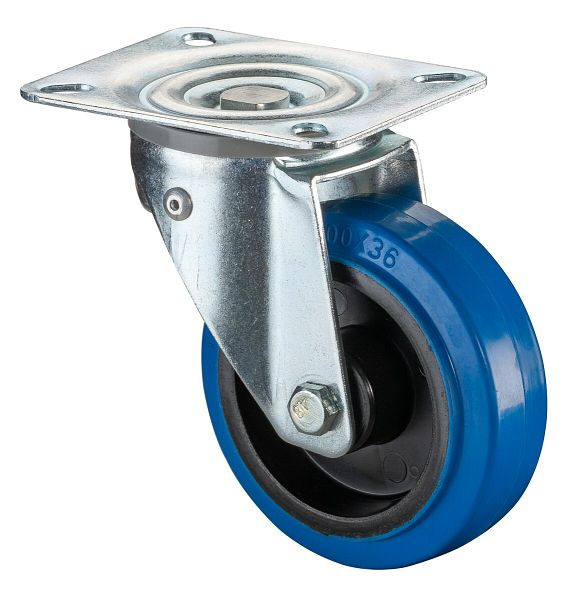 BS Castors Zwenkwiel, blauwe elastische banden, kunststof velg, rollager met lastafhankelijke draaiblokkering 360°, verpakking: 2 stuks, L300.B61.100