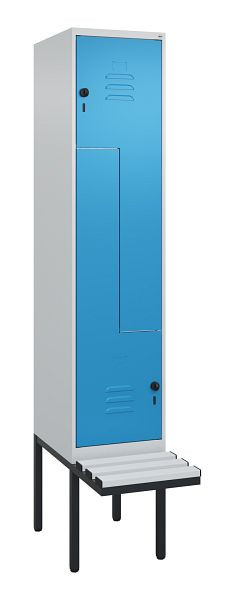 C+P Z-Spind Classic PLUS, Bank, 2 Abteile, 2120x400x815mm, 7035/5012, Drehriegel, 0800437-122 S10034