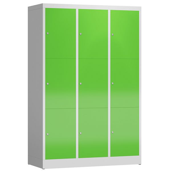 Lüllmann ClassiX lockerkast, 3 compartimenten met elk 3 compartimenten, 1800 x 1185 x 500 mm, lichtgrijs/geelgroen, X-523335
