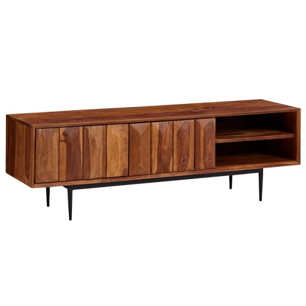 Wohnling lowboard sheesham massief hout 123x42x35 cm TV-ladekast met twee deuren, design TV-kast hoog, TV-tafel TV-kast modern, WL6.556