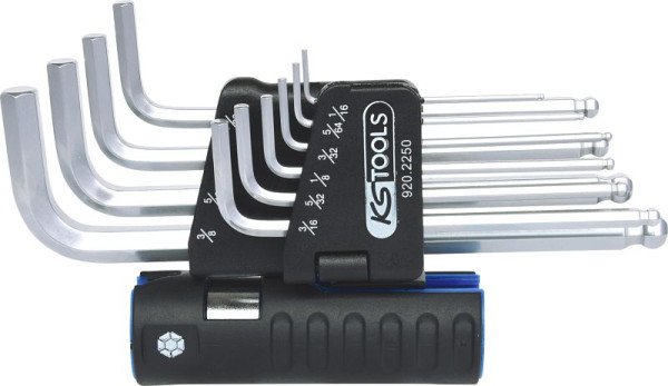 KS Tools 3 in 1 inbussleutelset, 10-delig lang, kogelkop, inch, 920.2250