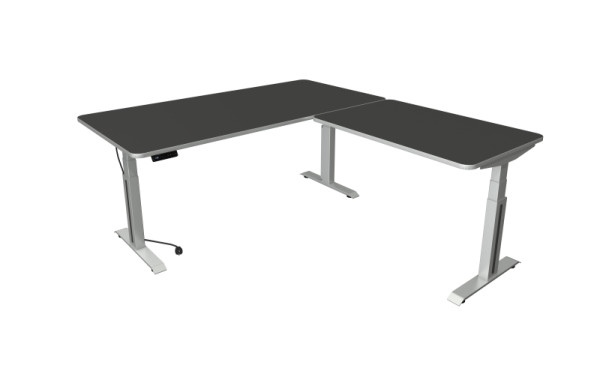 Kerkmann Move Professionele zit-/statafel, B 2000xD 1000mm, zilver onderstel met aanbouwelement 1200x800mm, elektrisch verstelbaar 640-1290mm, antraciet, 10013313