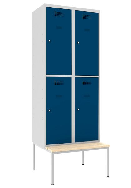 KEMMLIT garderobekast met 2 vakken en 4 deuren 40cm met bank, gentiaanblauw 5010, draaibare sluiting, 100294