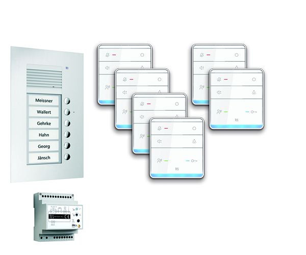 TCS deurbedieningssysteem audio: pack UP voor 6 wooneenheden, met buitenstation PUK 6 belknoppen, 6x handsfree luidspreker ISW5010, bedieningseenheid BVS20, PPUF06-EN / 01