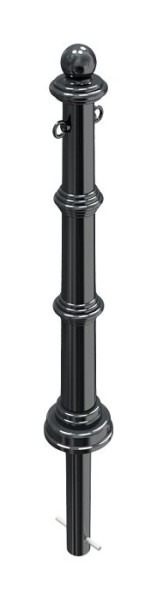 Schake aluminium stijlpaal serie 495B, stationair, voor inbedding in beton met grondanker, totale lengte ca. 1300 mm, met 2 ogen, 495B+2