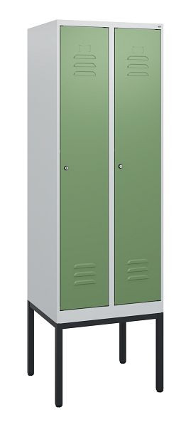 C+P Umkleidespind Classic PLUS, Gestell, 2 Abteile, 1950x600x500mm, 7035/6011, Zylinderschlösser, 0800305-20 S10021