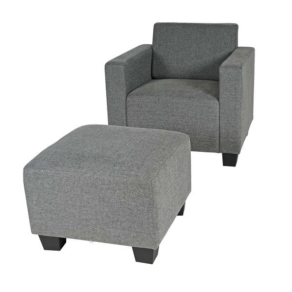 Mendler Modular Armchair Lounge chair met hocker Lyon, stof/textiel, grijs, 75189+75190