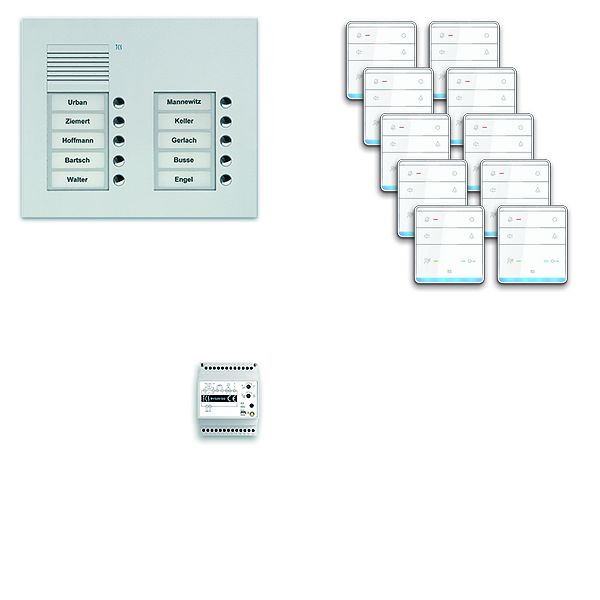 TCS deurbedieningssysteem audio: pack UP voor 10 wooneenheden, buitenstation PUK 10 belknoppen 2-koloms, 10x handsfree luidspreker ISW5010, bediening, PPUF10 / 2-EN / 01