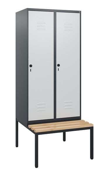 C+P luierkastje Classic PLUS, met onderbank, 2 vakken, 1950x800x815mm, 7016/7035, draaibare sluiting, beuken zitlat, 0800505-22 S10013