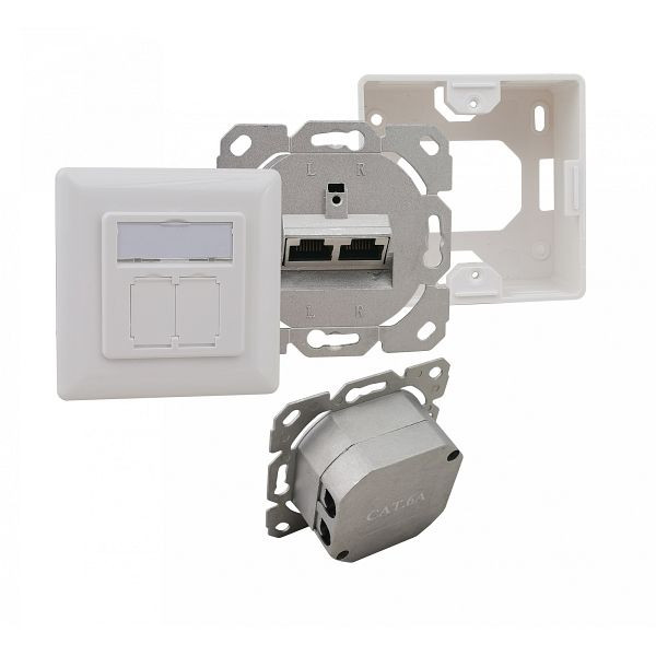 Helos aansluitdoos, Cat 6A (EIA/TIA), AP/UP, 2 poorten, horizontaal, zuiver wit, 262785