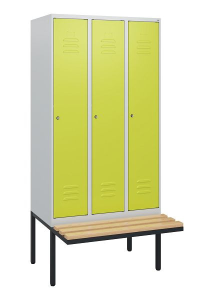 C+P Umkleidespind Classic PLUS, 3 Abteile, 1950x900x815mm, 7035/0024, Zylinderschlösser, Buche-Sitzleisten, 0800405-30 S10025