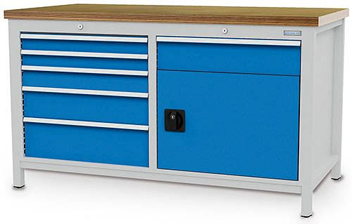 Bedrunka + Hirth box werkbank serie 1500 R24-24, 2x75, 1x100, 2x150, 1x200, lade volledig uittrekbaar 100%, 1500 x 750 x 859 mm, 03.15.07V