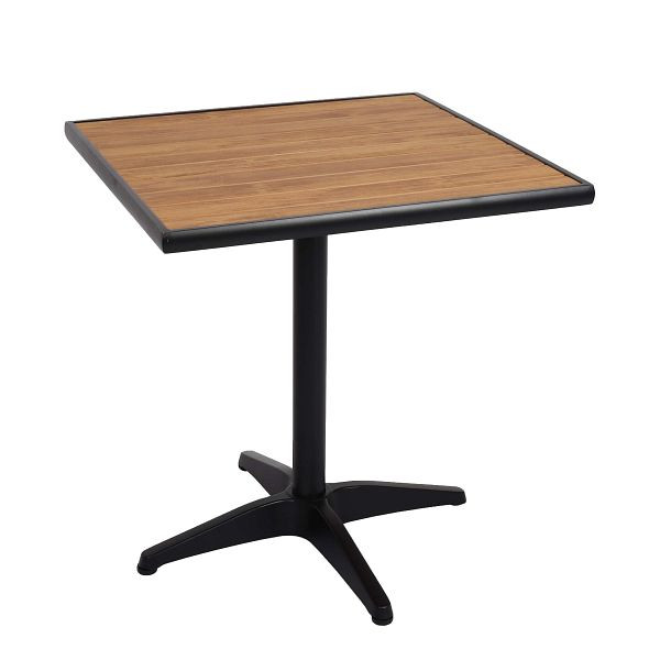 Mendler tuintafel HWC-J95, balkontafel bistrotafel, gastronomie buitencoating aluminium polywood, zwart, teak bruin, 84863
