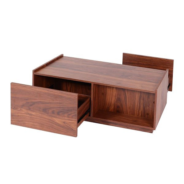 Mendler salontafel HWC-J78, salontafel, bijzettafel, lade, MDF 110x50x40cm, walnoot look, 86644+83206