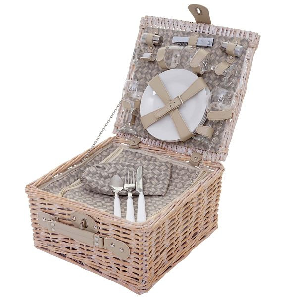 Mendler picknickmandset voor 4 personen, picknicktas + koeler, porselein glas roestvrij staal, beige, 51416