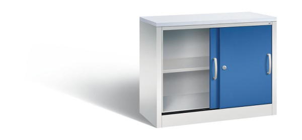 C+P dressoir met schuifdeuren Acurado, H720xB1000xD400mm, kleur: lichtgrijs / gentiaanblauw, beugelgreep, 2 niveaus, 5725-00 S10063