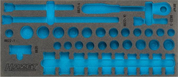 Hazet 2-componenten zachtschuim inleg, voor 163-379/38, afmetingen / lengte: 392 mm x 172 mm Organisatiesysteem maat: 1/3+ (172 x 392 mm), 163-379L