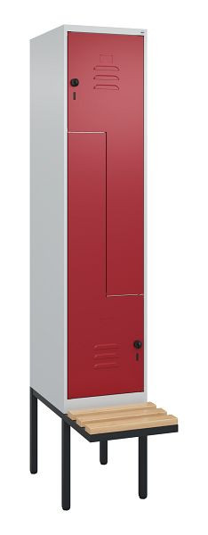 C+P Z-Spind Classic PLUS, Bank, 2 Abteile, 2120x400x815mm, 7035/3003, Drehriegel, Buche-Sitzleisten, 0800437-122 S10001
