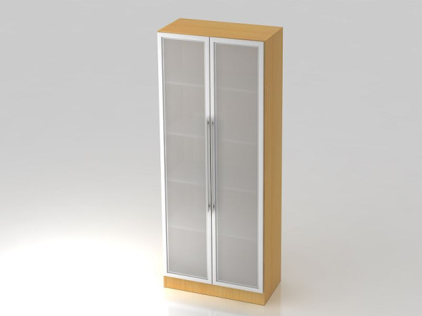 Hammerbacher vitrinekast 5OH, bodempaneel, relinggreep beuken/zilver, 80x42x200,4 cm (BxDxH), V7100G/6/S/RE