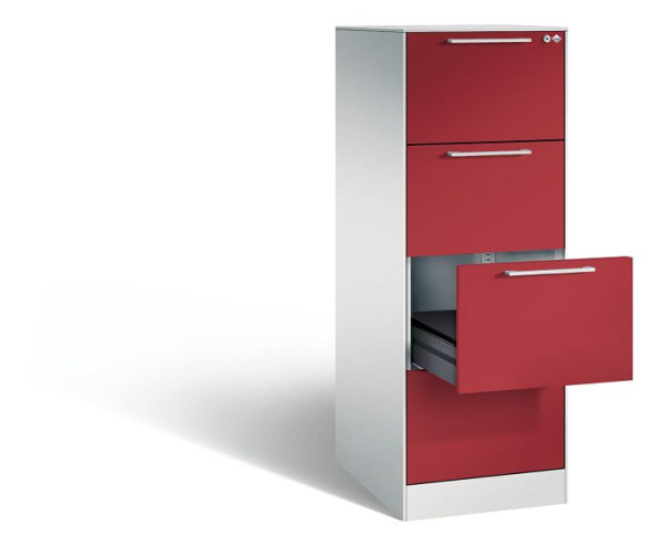 C+P archiefkast Asisto, H1310xB440xD600mm, kleur: lichtgrijs/robijnrood, beugelgreep, 146 225-421 S10049