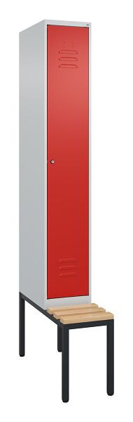 C+P luierkastje Classic PLUS met middenwand, bank, 2120x300x815mm, 7035/3020, cilinderslot, beuken zitlat, 0800507-10F S10079