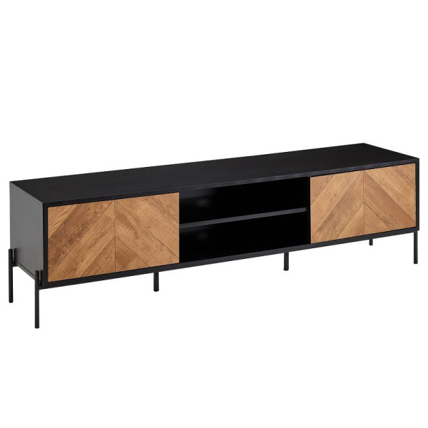 Wohnling lowboard hout zwart/eiken decor 163x45x40 cm TV ladekast met twee deuren, design TV kast hoog, TV tafel TV kast modern, WL6.580