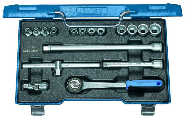 GEDORE dopsleutelset 3/8", 17-delig, 12-kant profiel, omschakelbare ratel, 6240200