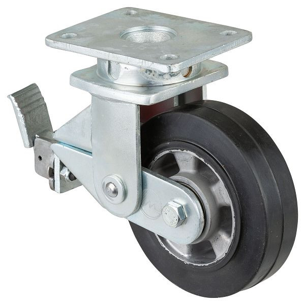 BS-wielen Veerbelaste zwaarlastwielen met rem, breedte 50 mm, Ø160 mm, tot 300 kg, zwarte elastische banden, aluminium behuizing, kogellagers, T120.B80.160