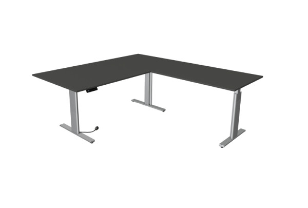 Kerkmann Move 3 zit-statafel zilver B 2000 x D 1000 mm met aanbouwelement 1200 x 800 mm, antraciet, 10235913