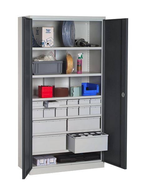 SOFAME ingerichte werkplaatskast 1000x500x1950mm, 6 laden + 6 laden + 2 laden + 2 laden + 7 planken, antracietgrijs, W030090027GCGA