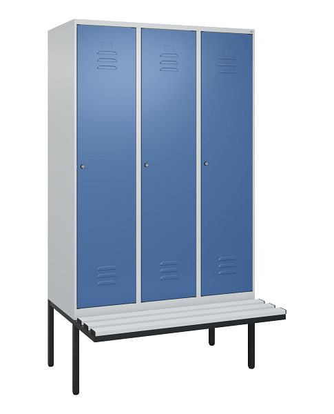 C+P Umkleidespind Classic PLUS, 3 Abteile, 2120x1200x815mm, 7035/5023, Zylinderschlösser, je 2 Doppel-Haken, 0800407-32F S10020