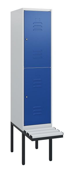 C+P dubbeldekskast Classic PLUS, 1950x400x815mm, 7035/5010, cilindersloten, met basisframe en zwevende zitting, 0803405-12 S10078