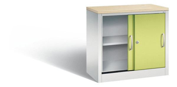 C+P dressoir met schuifdeuren Acurado, H720xB800xD400mm, kleur: lichtgrijs / virid green, booggreep, 2 niveaus, 5722-00 S10436