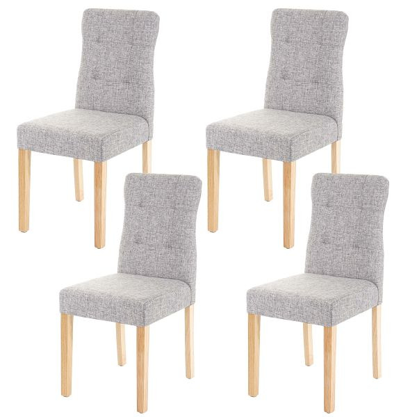 Mendler set van 4 eetkamerstoelen HWC-E58, stoel eetkamerstoelen, stof/textiel grijs, lichte poten, 67984