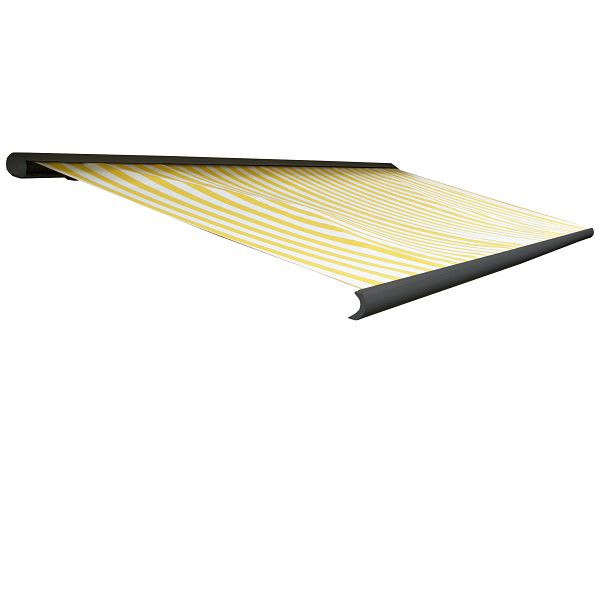 Mendler elektrische cassetteluifel T122, luifel volle cassette 4x3m, polyester geel/wit, frame antraciet, 58263+34295+58310