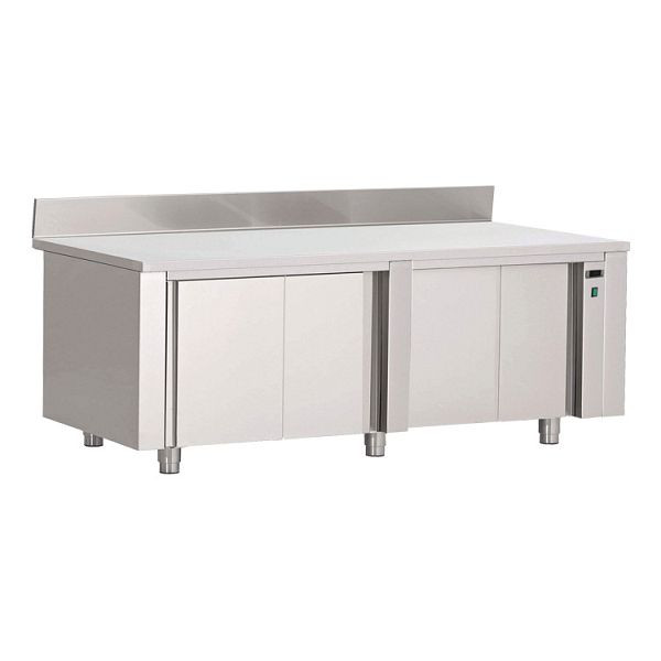 Gastro-Inox RVS AISI 430 verwarmingskast met opstaande rand 2400x700x850mm, digitale thermostaat & temperatuurdisplay, geperforeerde plank, 304.052