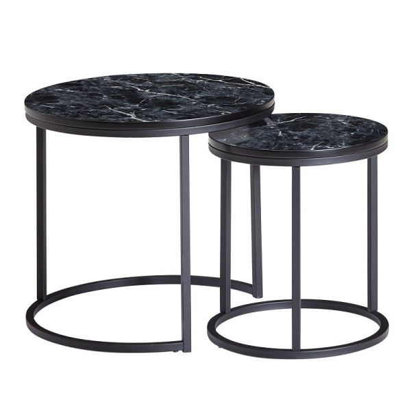 Wohnling Design bijzettafel set van 2 zwart marmerlook rond, WL6.251