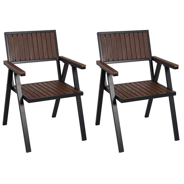 Mendler HWC-J95 tuinstoel set van 2, balkonstoel, outdoor coating, aluminium polywood, frame zwart, donkerbruin, 84857